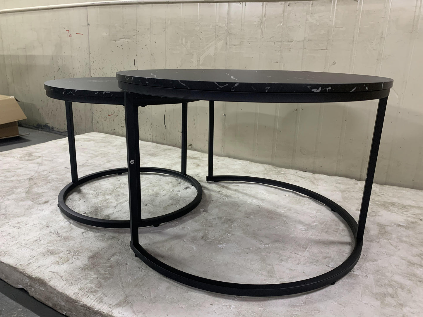 27.6" Nesting Coffee Table Set of 2, Round Coffee Table Wood Marble Pattern Top with Sturdy Metal Frame, End Table Side Tables for Living Room Bedroom Balcony Yard (Black) image 2