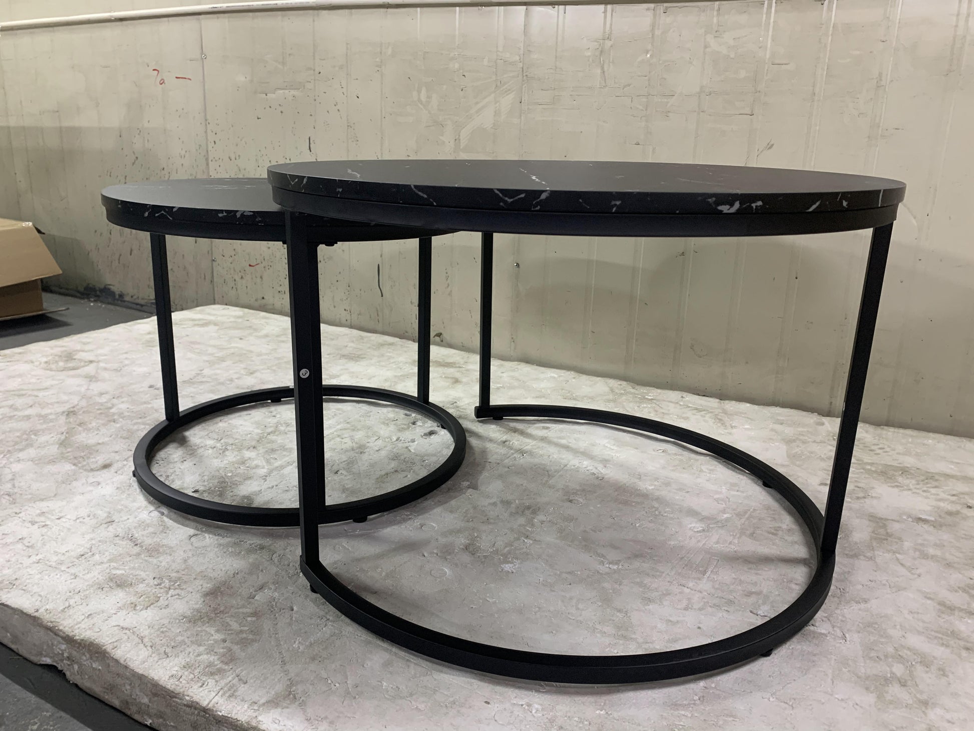 27.6" Nesting Coffee Table Set of 2, Round Coffee Table Wood Marble Pattern Top with Sturdy Metal Frame, End Table Side Tables for Living Room Bedroom Balcony Yard (Black) image 2