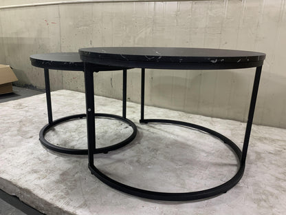27.6" Nesting Coffee Table Set of 2, Round Coffee Table Wood Marble Pattern Top with Sturdy Metal Frame, End Table Side Tables for Living Room Bedroom Balcony Yard (Black) image 2