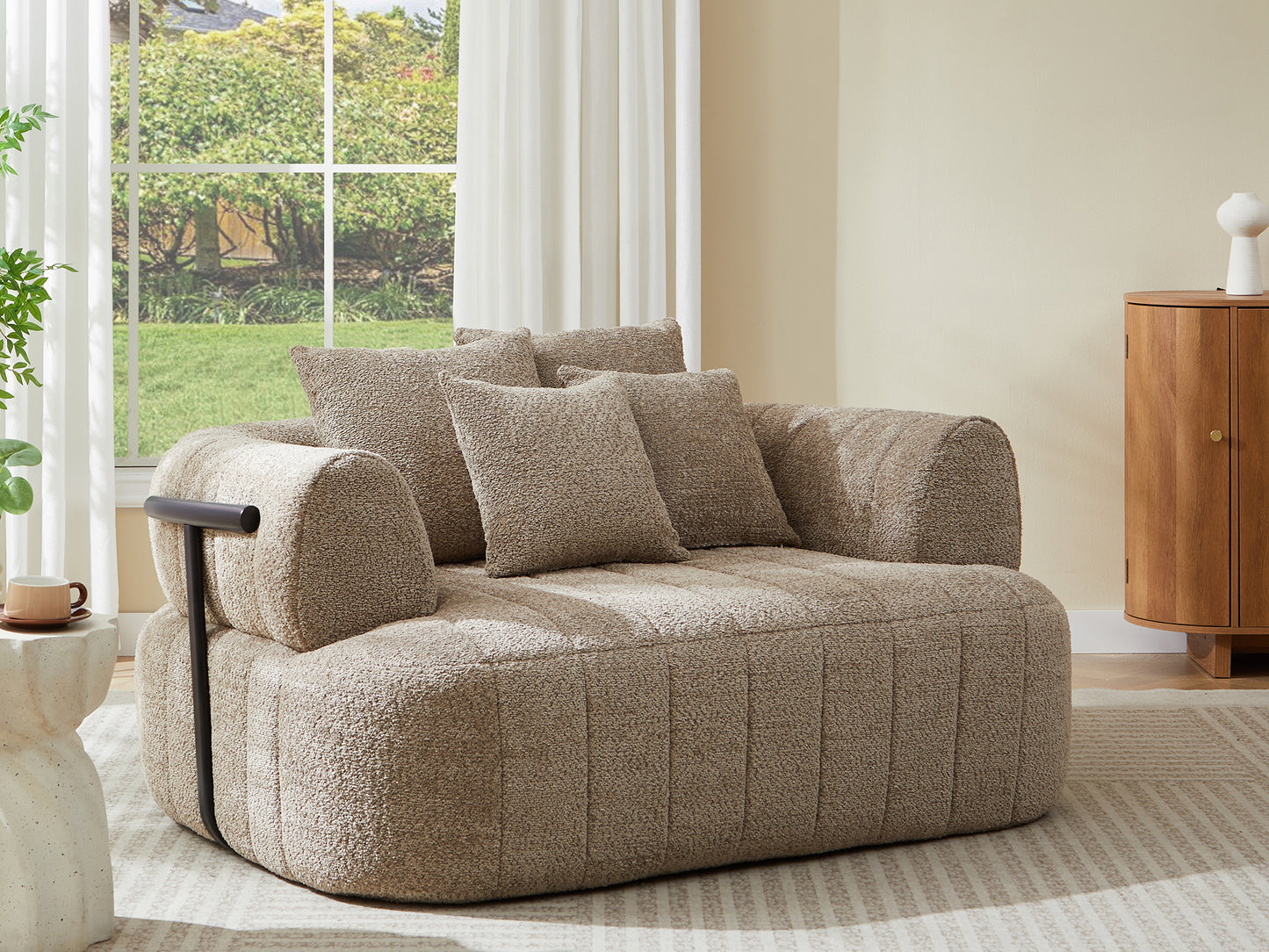 64" Oversized Boneless Chair Chaise Lounge Indoor with Metal Support, Upholstered Boucle Deep Seat Single Cloud Sofa Chair, Cozy Comfy Sofa Bed for Living Room & Bedroom image 2