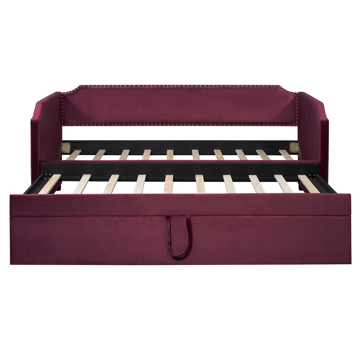 Twin Size Velvet Upholstered Daybed with Pop Up Trundle, Wine Red image 5