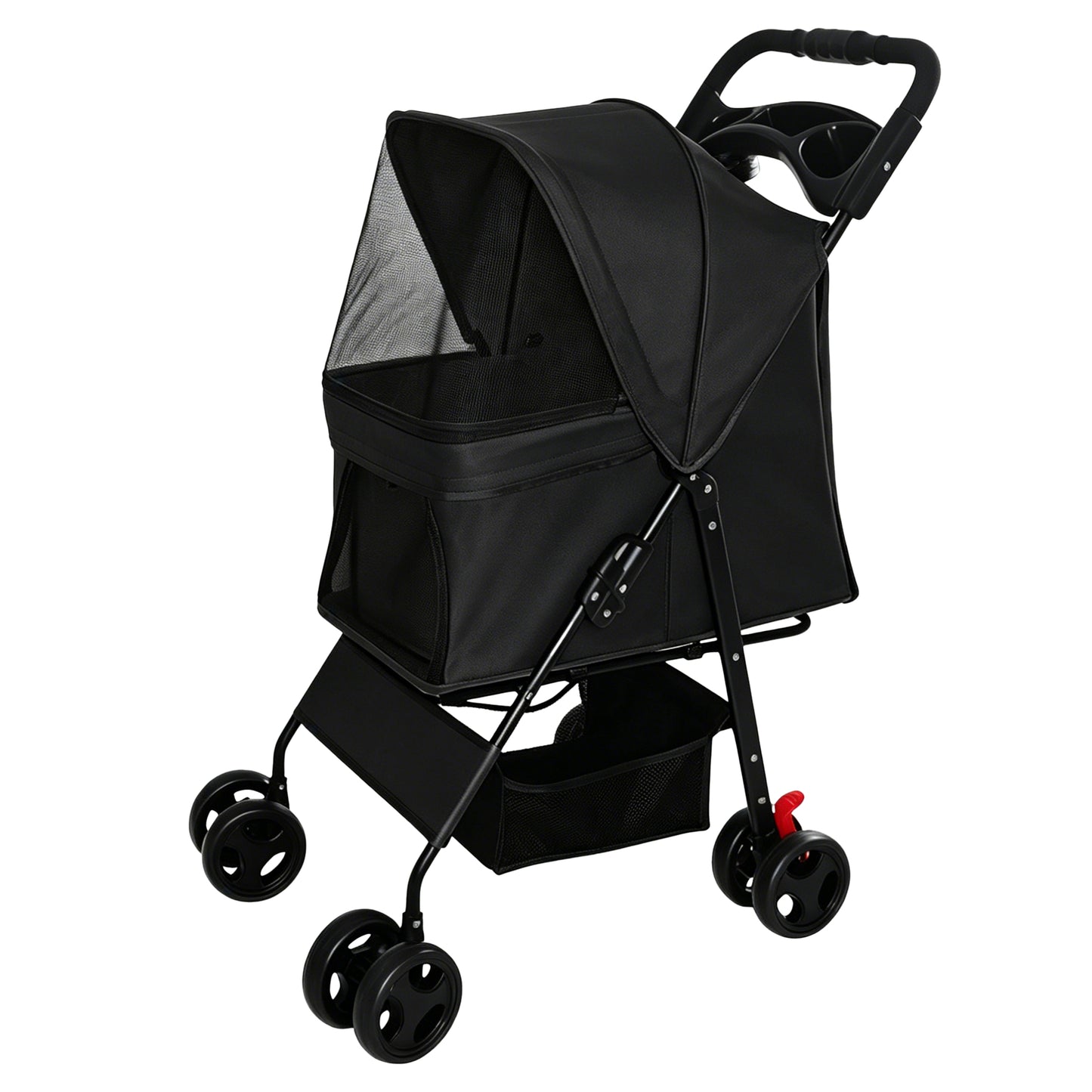 Foldable Pet Stroller for Small Dogs and Cats Under 28 lbs with Multi-Functional Tray, 2 Safety Leashes, Storage Basket & Breathable Mesh, 4 Wheels Pet Stroller, Black image 1