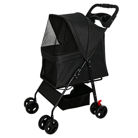 Foldable Pet Stroller for Small Dogs and Cats Under 28 lbs - Black - Front View