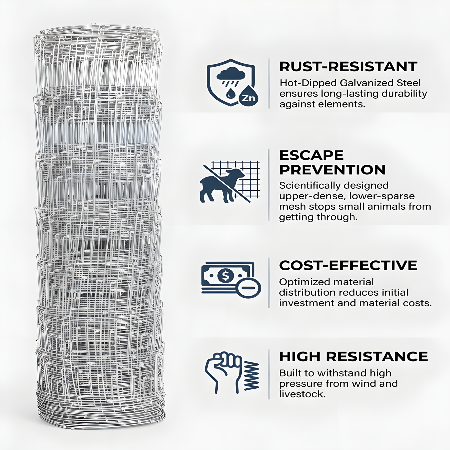 Cattle Fence 4 feet x 328 feet - Heavy-duty galvanized wire fence and wire mesh fence, suitable for pigs, goats, sheep, and deer; ideal goat fence, deer fence, livestock pen protection, and livestock image 3