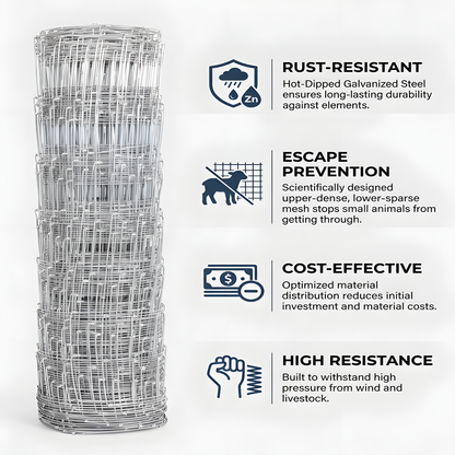 Cattle Fence 4 feet x 328 feet - Heavy-duty galvanized wire fence and wire mesh fence, suitable for pigs, goats, sheep, and deer; ideal goat fence, deer fence, livestock pen protection, and livestock image 3