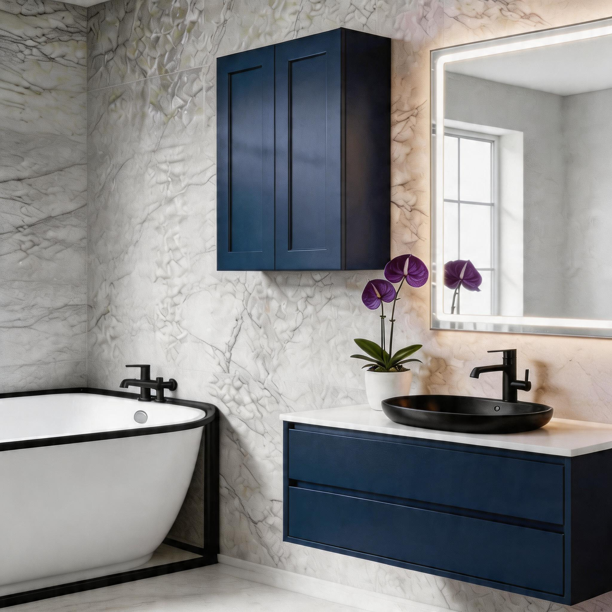 33" Navy Blue Shaker Wall Cabinet Solid Wood with 3 Adjustable Shelves Ready-to-Assemble for Kitchen, Bathroom, Laundry, and Garage Storage (33"W×12"D×42"H) image 4