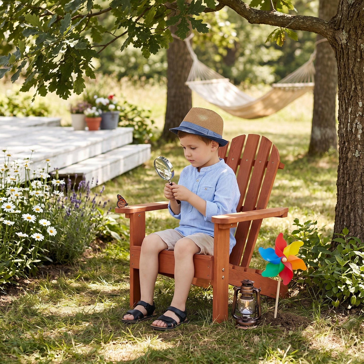 Wooden Kid's Adirondack Chair for Indoor and Outdoor, Natural Cedar Patio Lounge Chiar for Kids image 1