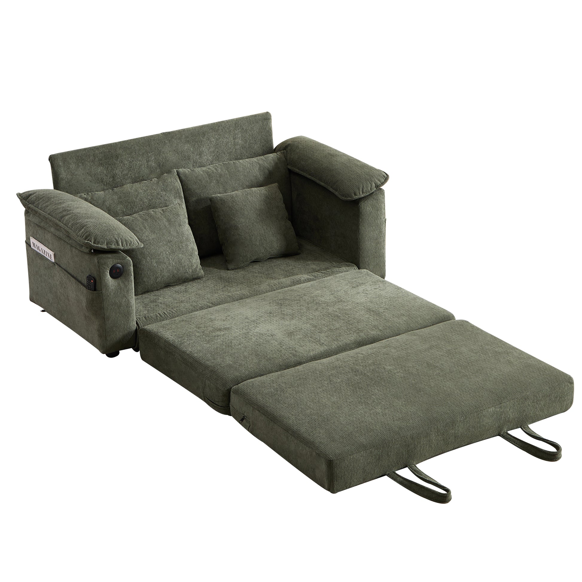 58 inch 3-in-1 Upholstered Futon Sofa Convertible Floor Sofa bed,Foldable Tufted Loveseat with Pull Out Sleeper Couch Bed,Folding Mattres Love Seat Daybed W/Side Pockets for Living Room Green image 10
