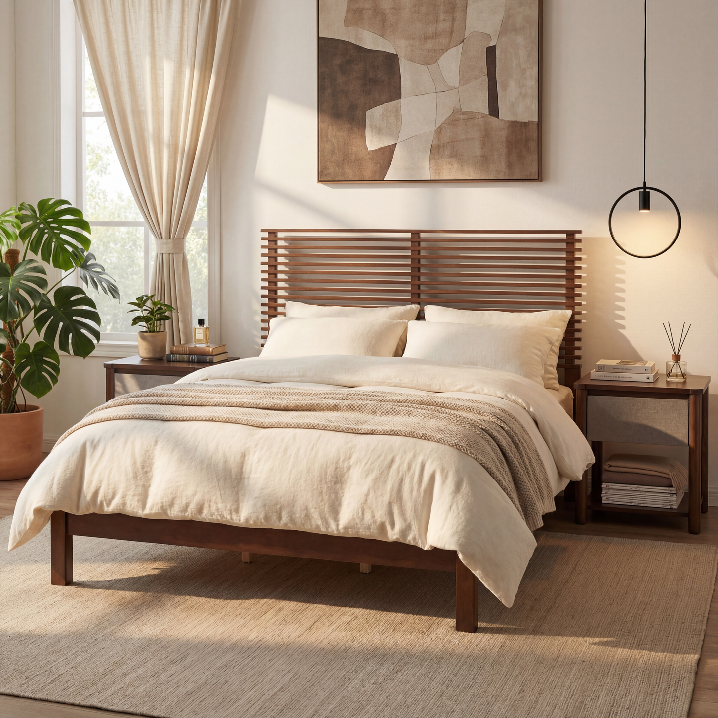 Premium Solid Wood King Size Bed Frame with Headboard, -Walnut Color, 600lbs Capacity, for Modern Bedroom,No Box Spring Needed, Fits All Mattresses image 3