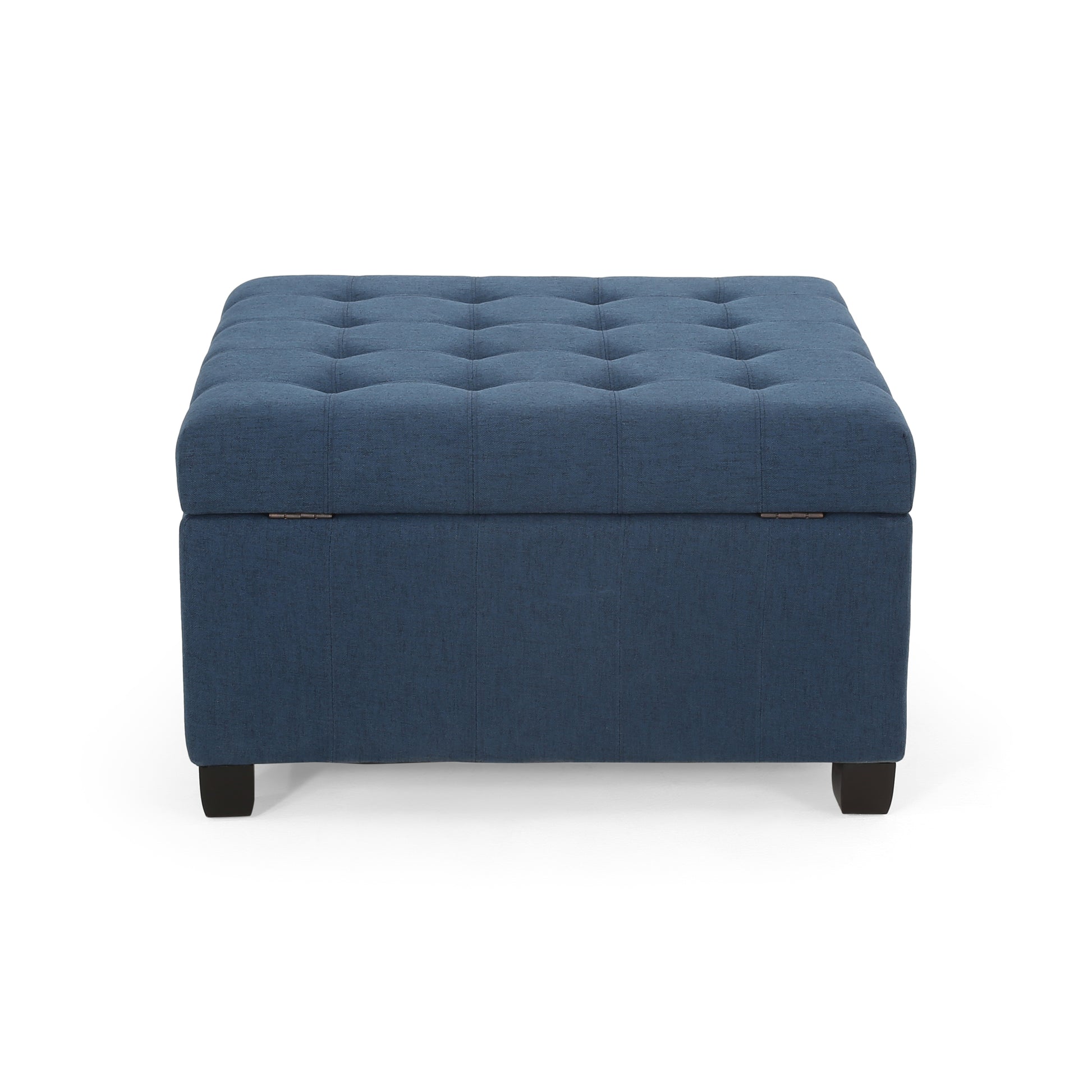 Upholstered Tufted Fabric Storage Ottoman, Navy Blue image 10