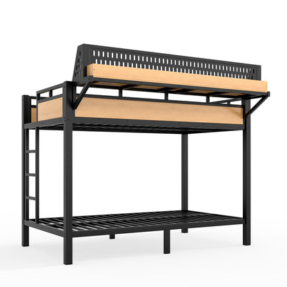 Twin XL over Twin XL Size Metal Bunk Bed with Storage Shelves and Pegboard, Bunk Bed Frame with USB Ports and LED Lights, Space-Saving, for Teens and Adults, Natural image 10