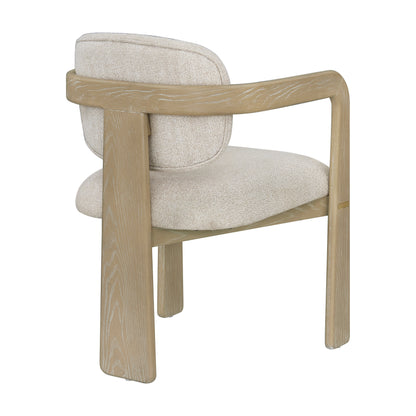 Modern Oak Finish Arm Chairs Set of 2 Beige Fabric Upholstery Curved Backrest Solid Rubberwood Dining Room Furniture image 5