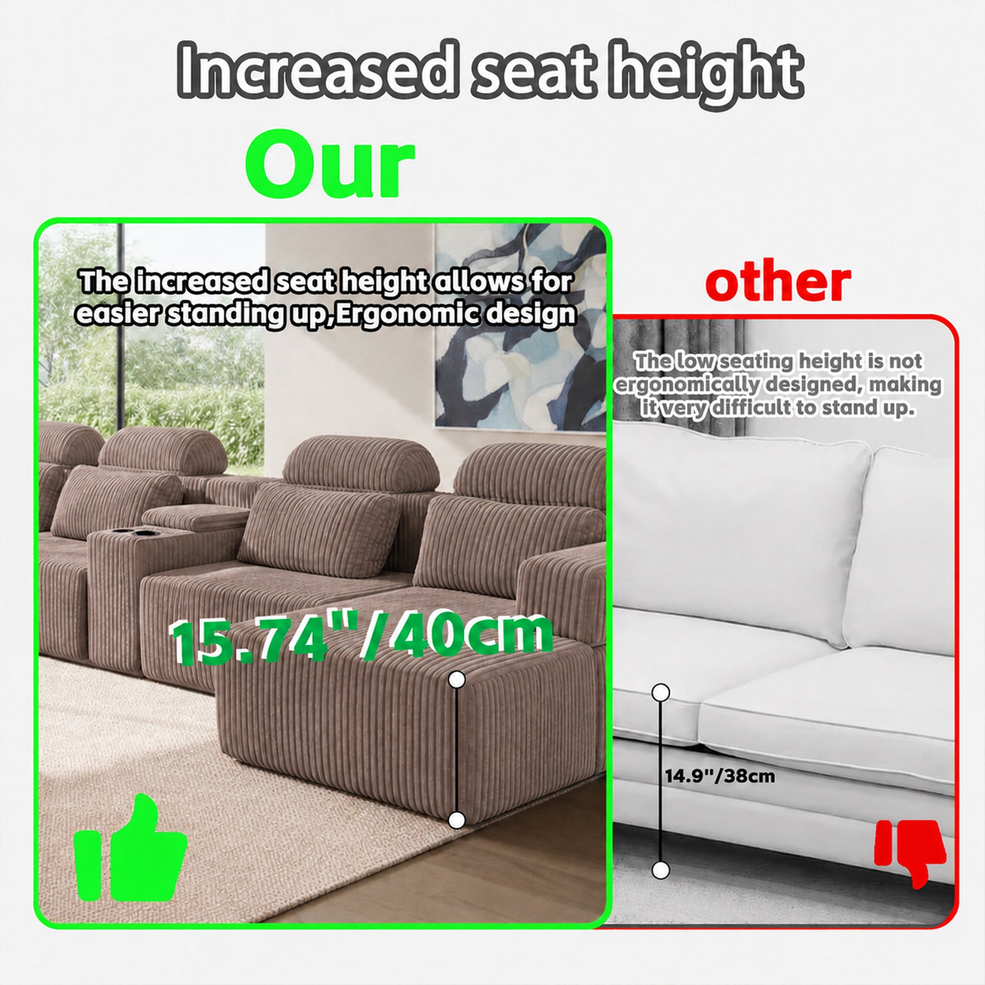 Modern coffee corduroy 6-seater U-shaped sofa with lounge chair and cup holder -145.7 inch oversized modular compression sofa, suitable for home theaters, luxury living spaces, tool free assembly image 9