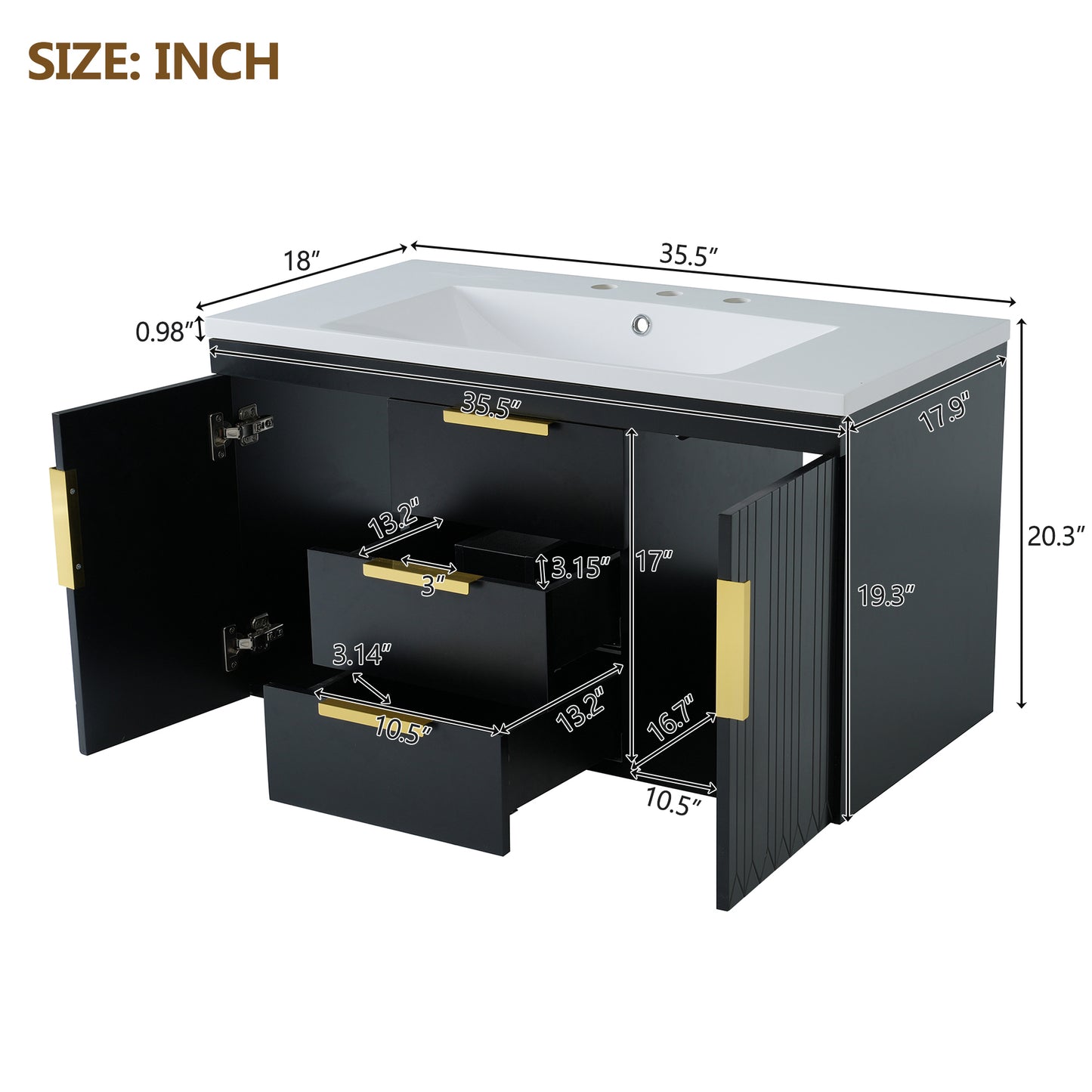 36'' Wall Mounted Bathroom Vanity with Resin Sink, Floating Bathroom Storage Cabinet with 2 Drawers, Solid Wood Bathroom Cabinet (Same as N710S236003B) image 8