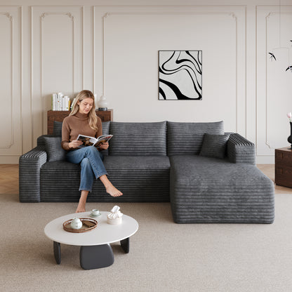 95" Cloud Sectional Sofa,Modern Minimalist Upholstered Couches, Comfort U Shaped Sofa for Living Room,Deep Seat Corner Couch,No Assembly Required,Dark Grey((Plush Corduroy Fabric) image 3