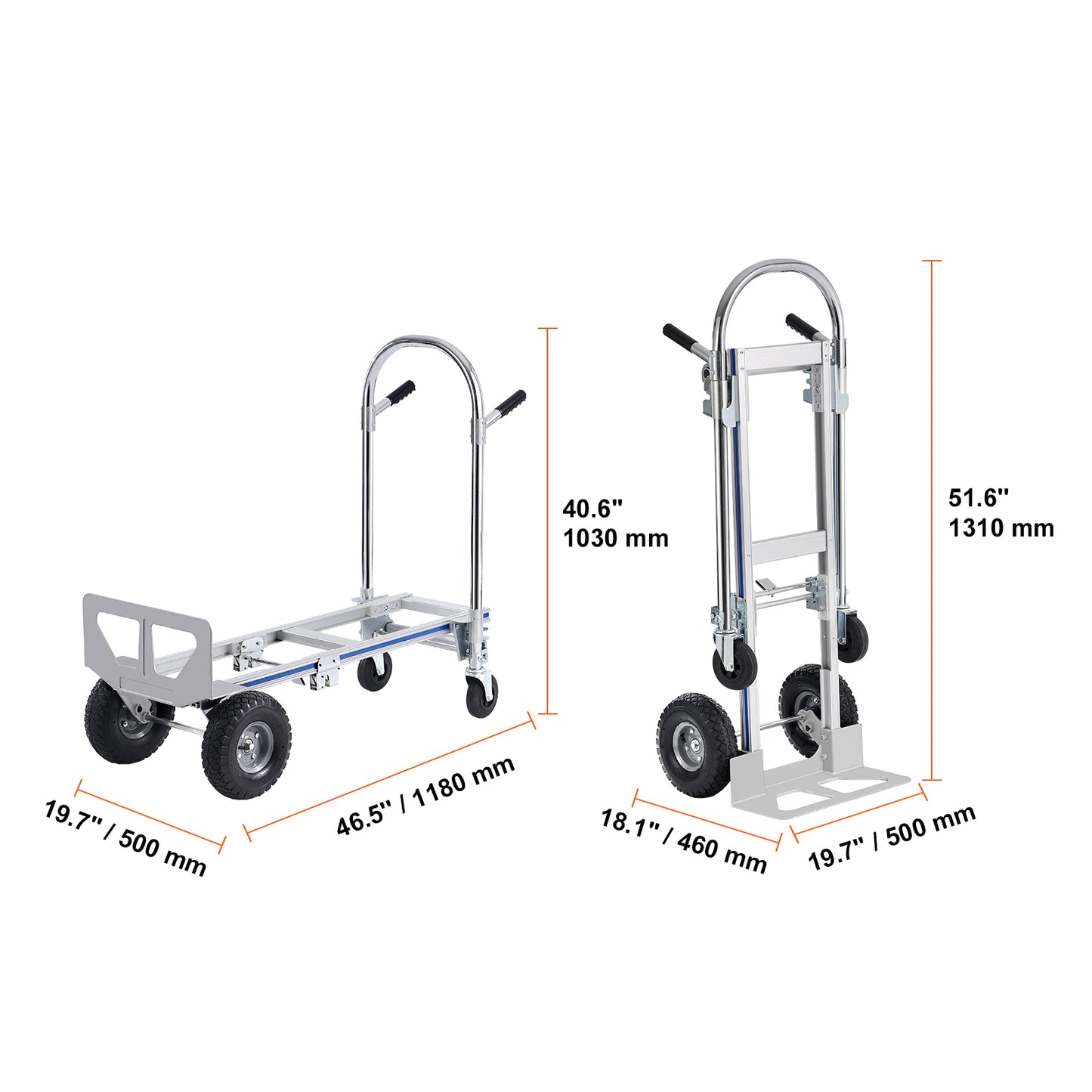 Aluminum Hand Truck, 2 in 1, 800 lbs Load Capacity, Heavy Duty Industrial Convertible Folding Hand Truck and Dolly, Utility Cart Converts from Hand Truck to Platform Cart with Rubber Wheels image 11