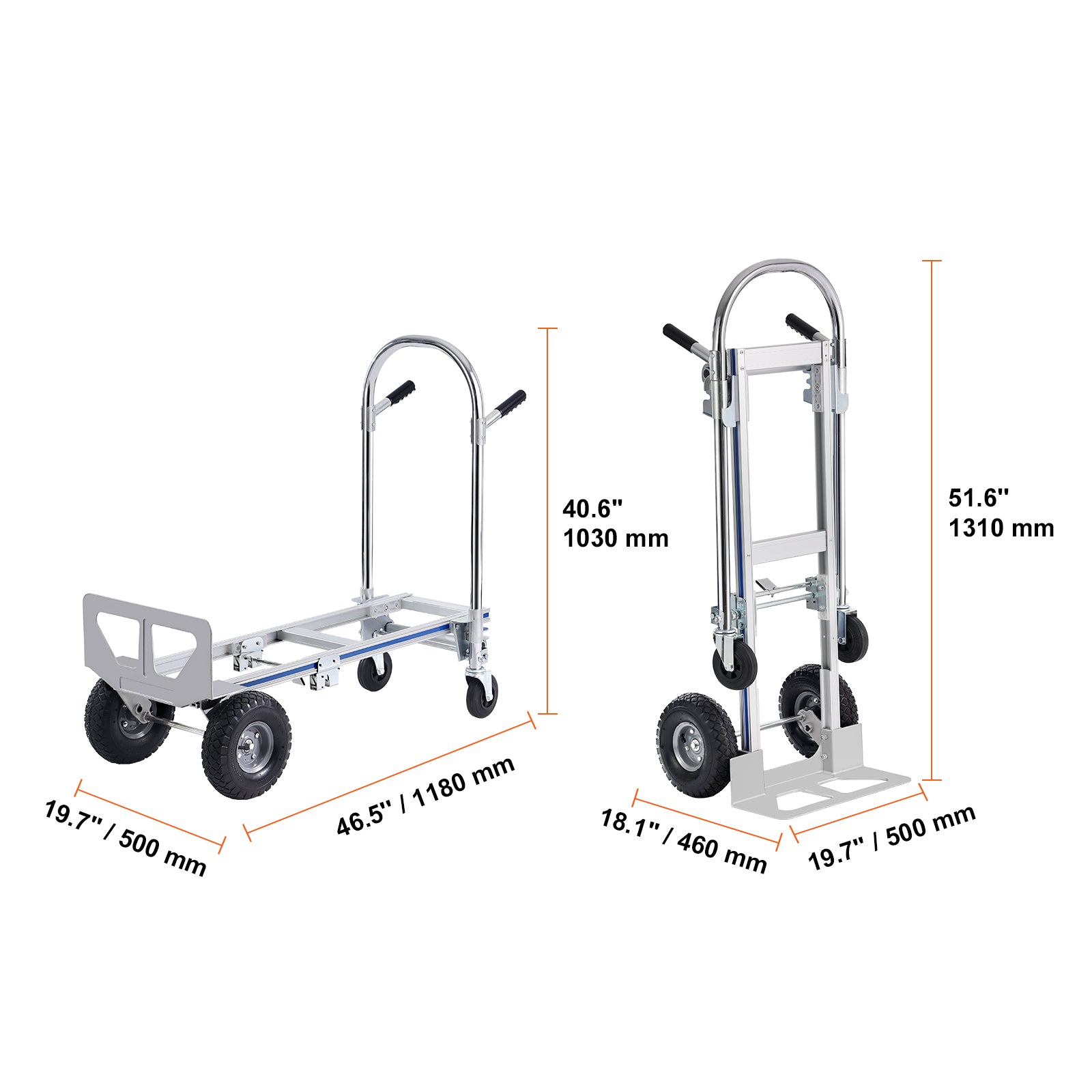 Aluminum Hand Truck, 2 in 1, 800 lbs Load Capacity, Heavy Duty Industrial Convertible Folding Hand Truck and Dolly, Utility Cart Converts from Hand Truck to Platform Cart with Rubber Wheels image 11