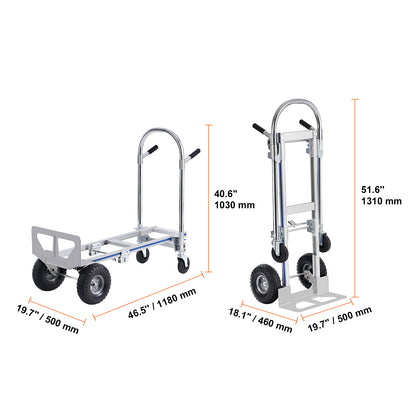 Aluminum Hand Truck, 2 in 1, 800 lbs Load Capacity, Heavy Duty Industrial Convertible Folding Hand Truck and Dolly, Utility Cart Converts from Hand Truck to Platform Cart with Rubber Wheels image 11