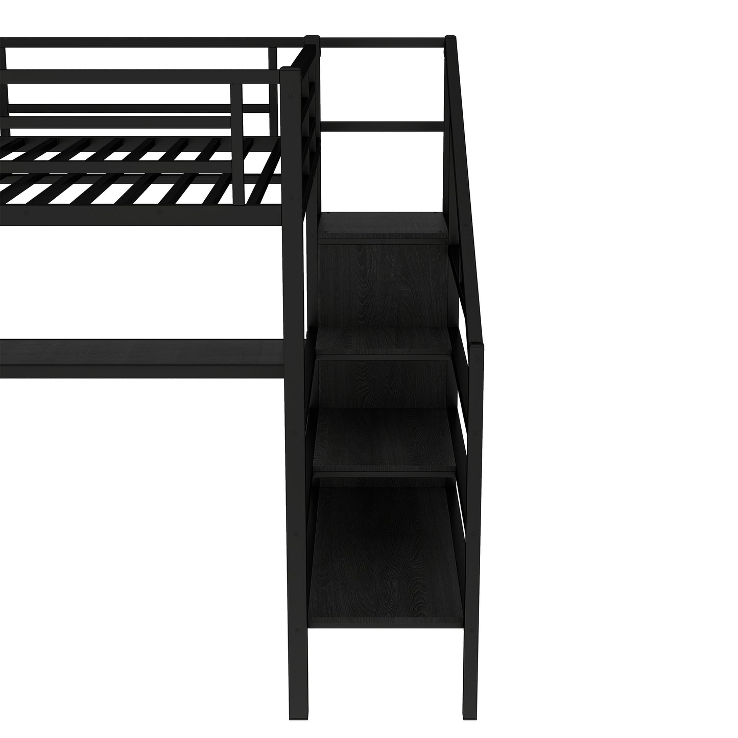Queen Size Loft Bed with L-shaped Desk and USB, Metal Loft Bed with Wardrobe and Adjustable Shelf, High Loft Bed with LED for Kids Teens Adults, Black image 9