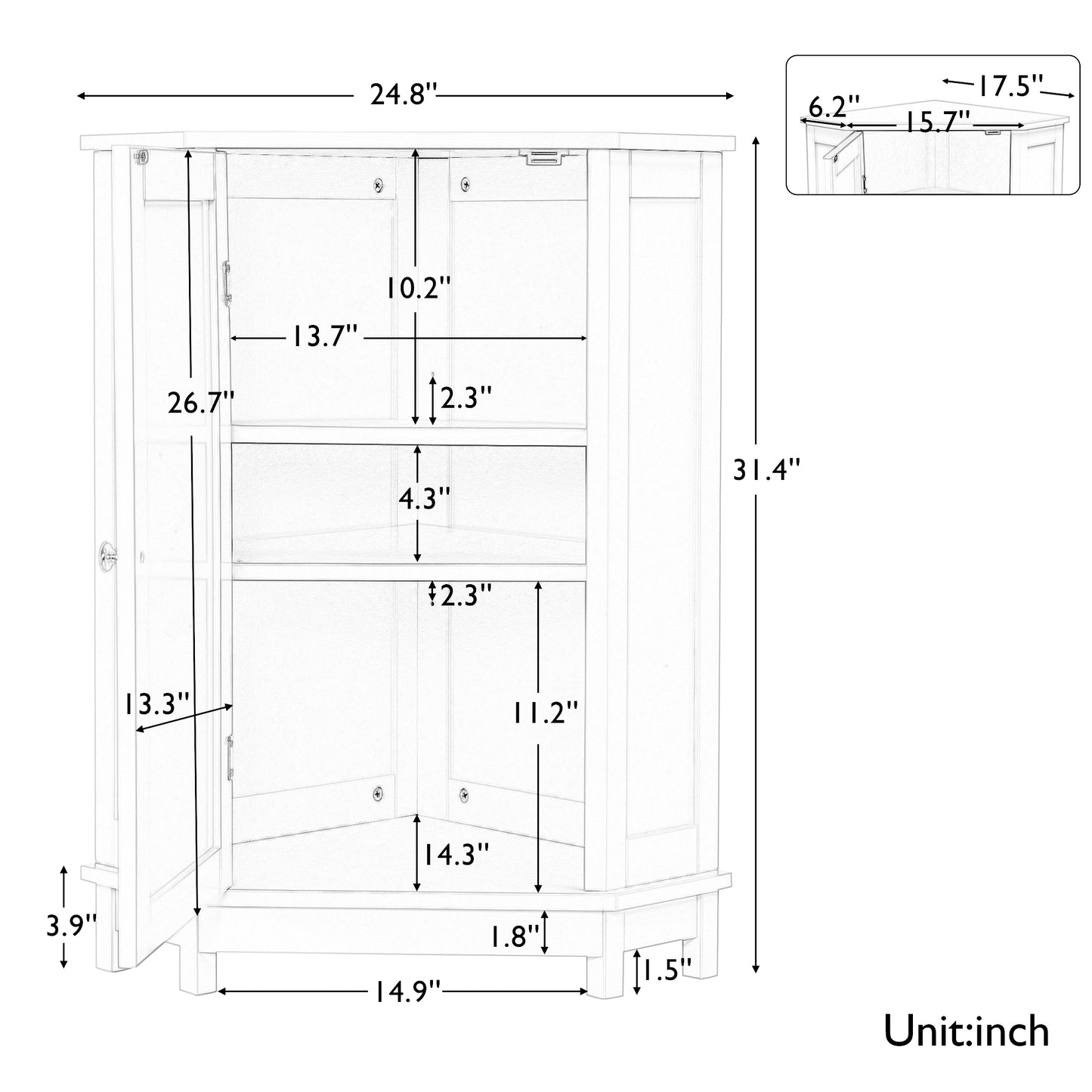 Black Bathroom Cabinet Triangle Corner Storage Cabinet with Adjustable Shelf Modern Style MDF Board(Old SKU:N725P172615B) image 5