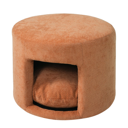 Orange Pet Friendly Ottoman with Removable Pet Cushion, Hidden Pet Nook, Acacia Wood Legs, 220 lbs Capacity, Upholstered Footrest Stool for Living Room image 6