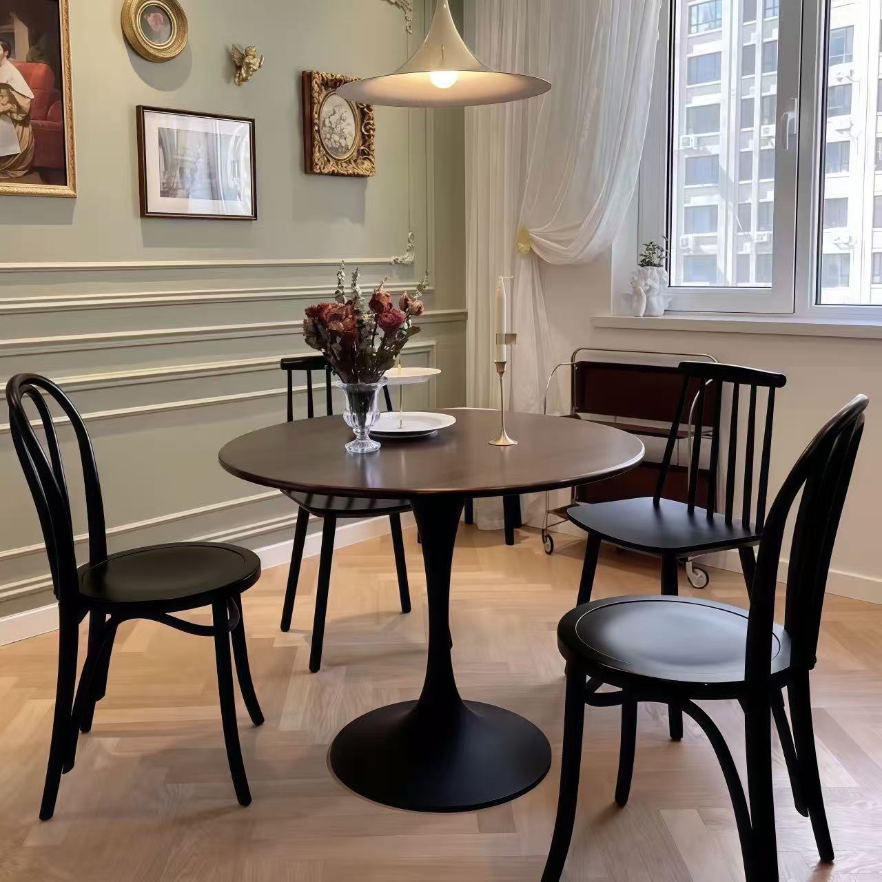(Walnut Color) Round Table, ∅31.5'' Modern Dining Table, Dining Table,MDF Top and Steel Base Tulip Round Kitchen Table,Kitchen Table, Mid Century Coffee Table for Living Room, Oval Dining Table image 1