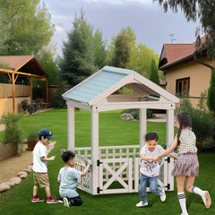 Outdoor  Wooden Playhouse  with bench and door