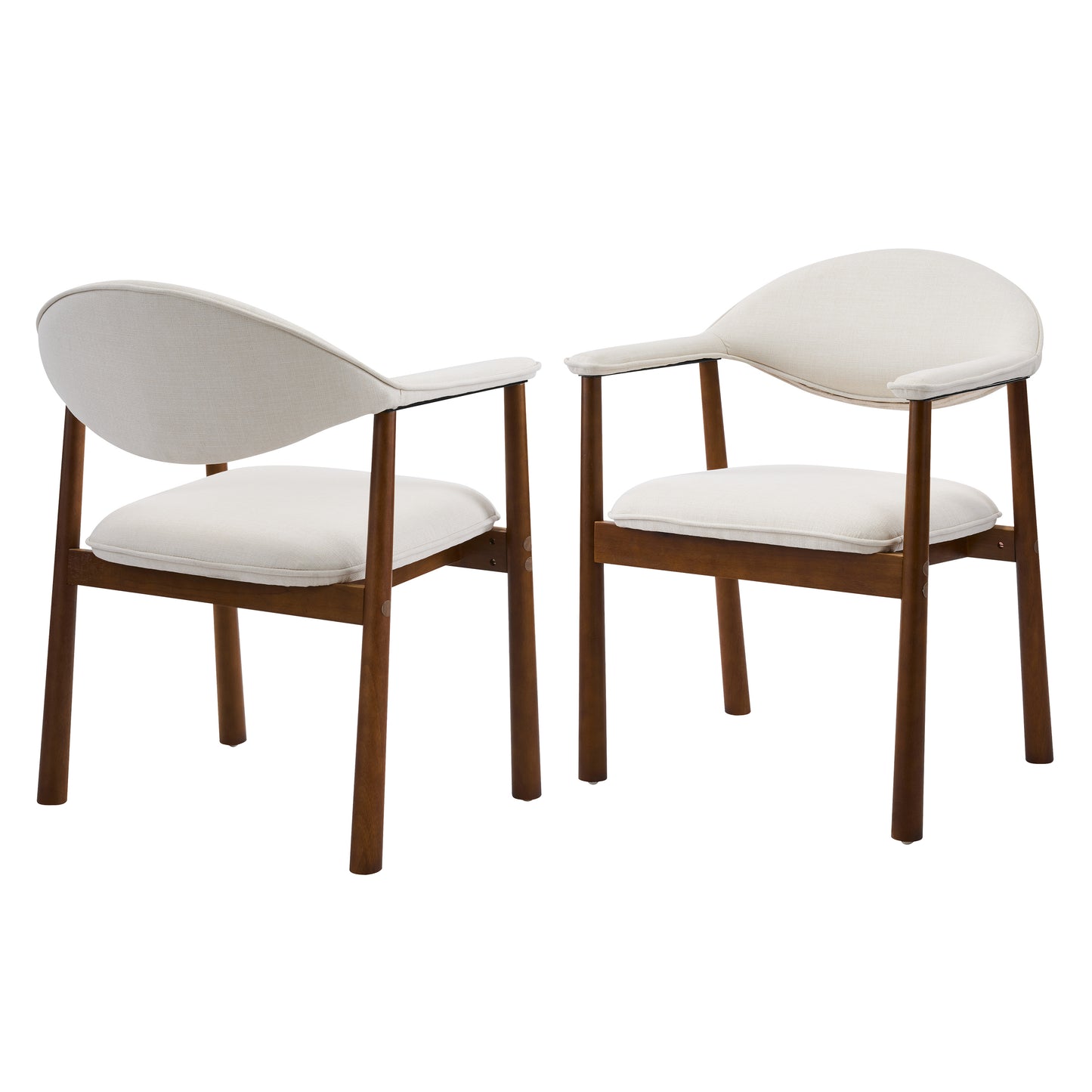 Modern Upholstered Dining Chairs with Curved Back, Beige Fabric & Walnut Finish Rubber Wood, Set of 2 image 1