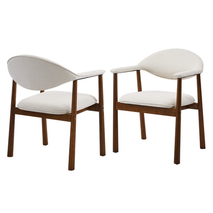 Modern Upholstered Dining Chairs with Curved Back, Beige Fabric & Walnut Finish Rubber Wood, Set of 2 image 1
