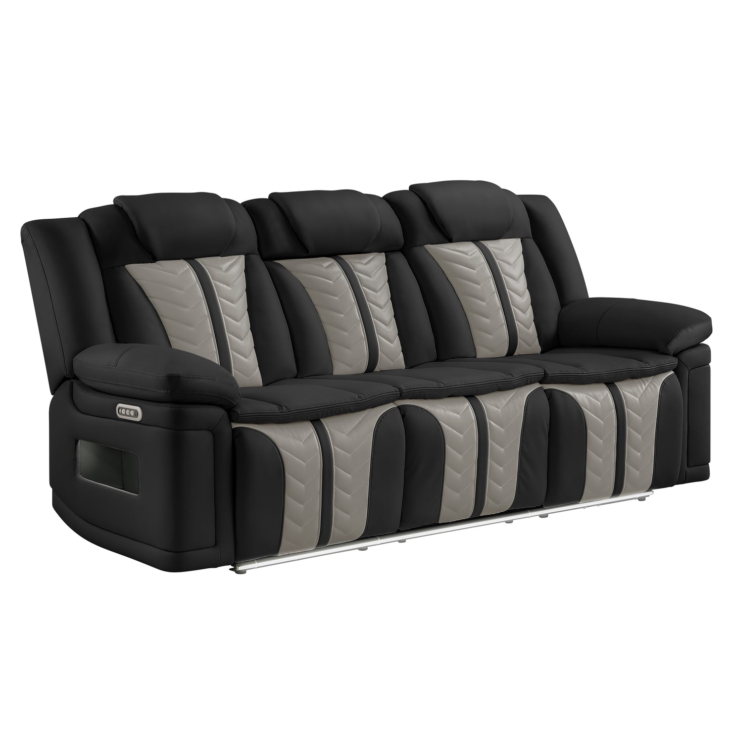 Cruiser Power Reclining Sofa with Drop‑Down Table, Power Headrests, LED Lighting & Massage made with Faux Leather in Black and Gray image 1