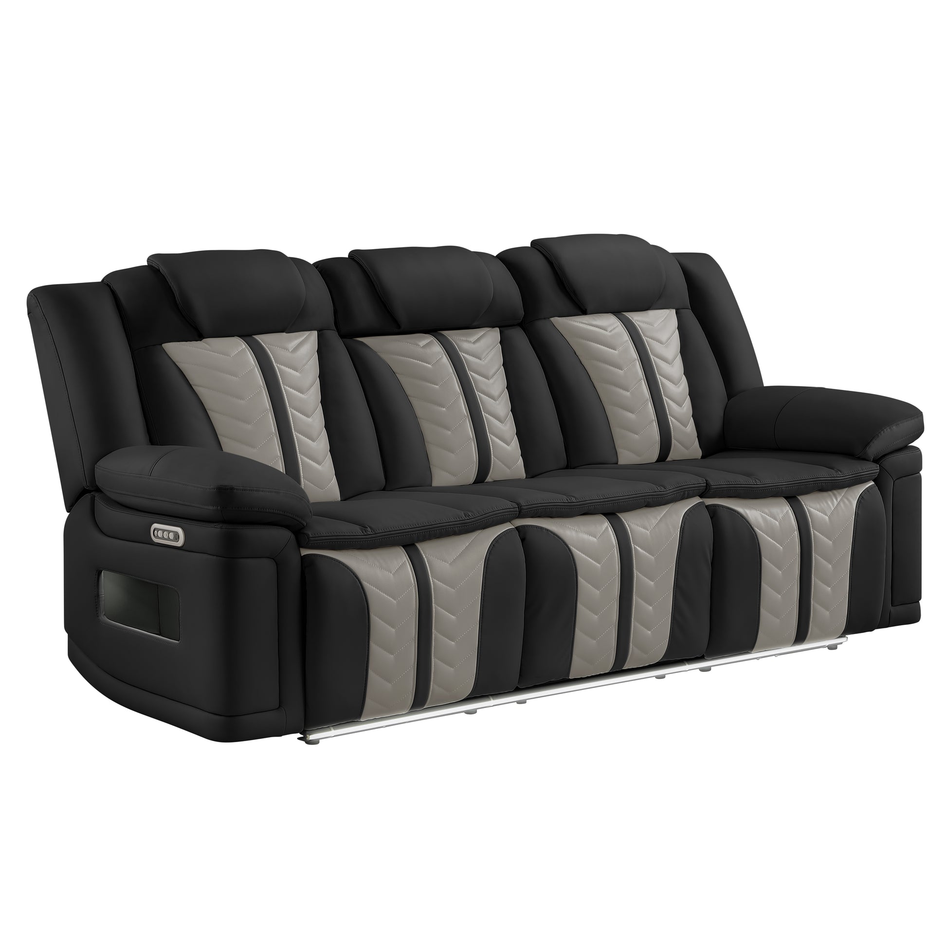 Cruiser Power Reclining Sofa with Drop‑Down Table, Power Headrests, LED Lighting & Massage made with Faux Leather in Black and Gray image 1