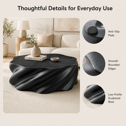 35" Fully Assembled Petal Coffee Table – Sculptural Matte Black Fiberglass, Modern Organic Design, No Assembly, Multi-Scene Center Table image 11