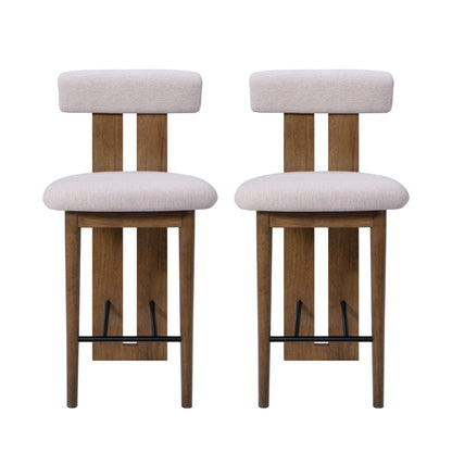 Renee Indoor Modern Split-Back Rubber Wood Counter Stool with Ivory Upholstery, Dark Walnut Finish, Set of 2 image 3