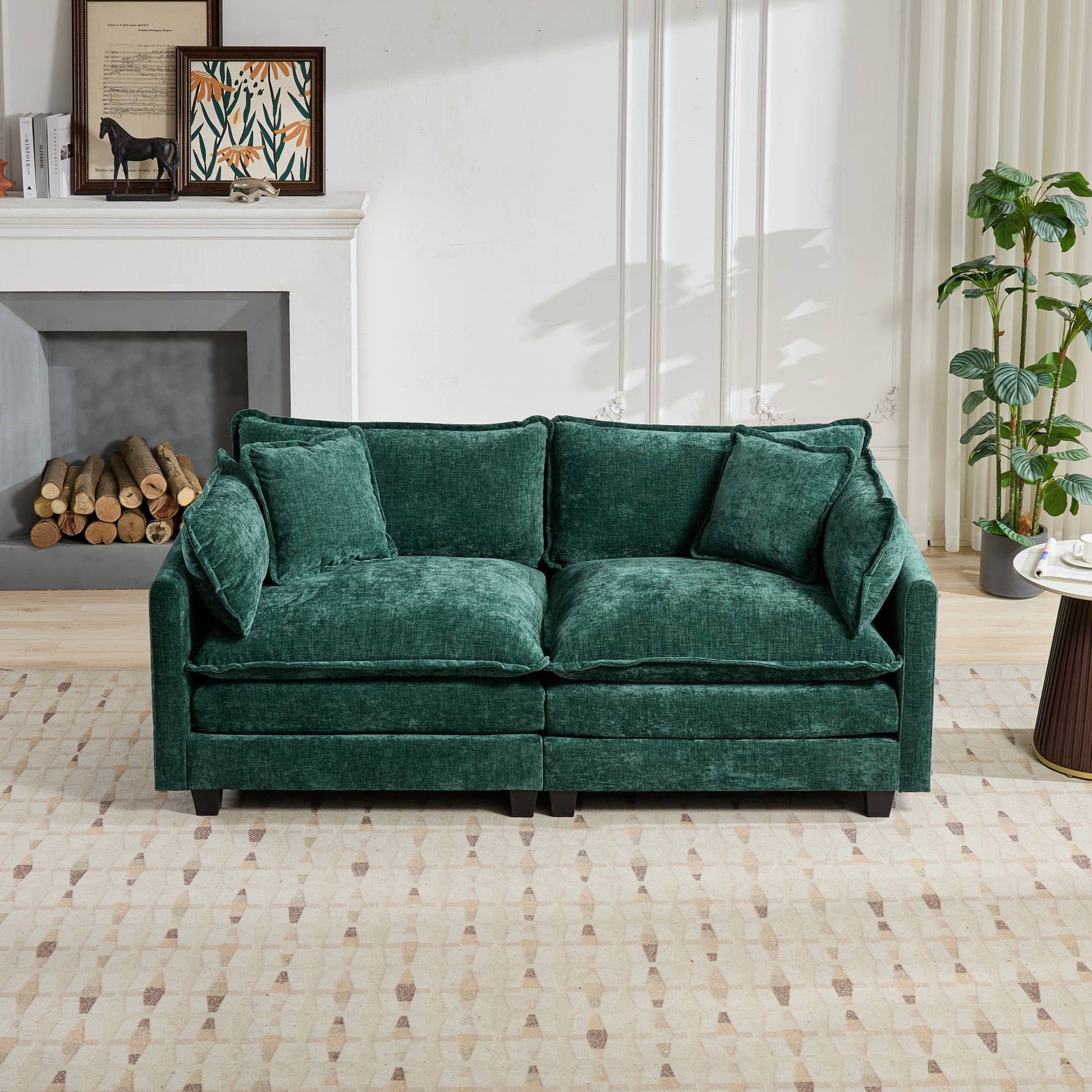 Cloud Sofa LoveSeat (Ottoman is not included), Modern Sectional Couch, for Living Room Bedroom and Apartment, Comfy Double Layer Upholstered Seat Cushion, Breathable Chenille Fabric, Green,SW5012GN image 4