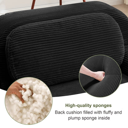 L-shaped modular sofa no assembly ergonomic design pet-friendly luxuryCorduroy Fabric fabric extra-wide curved armrests 32D high-resilience sponge for living rooms bedroom,Black image 10