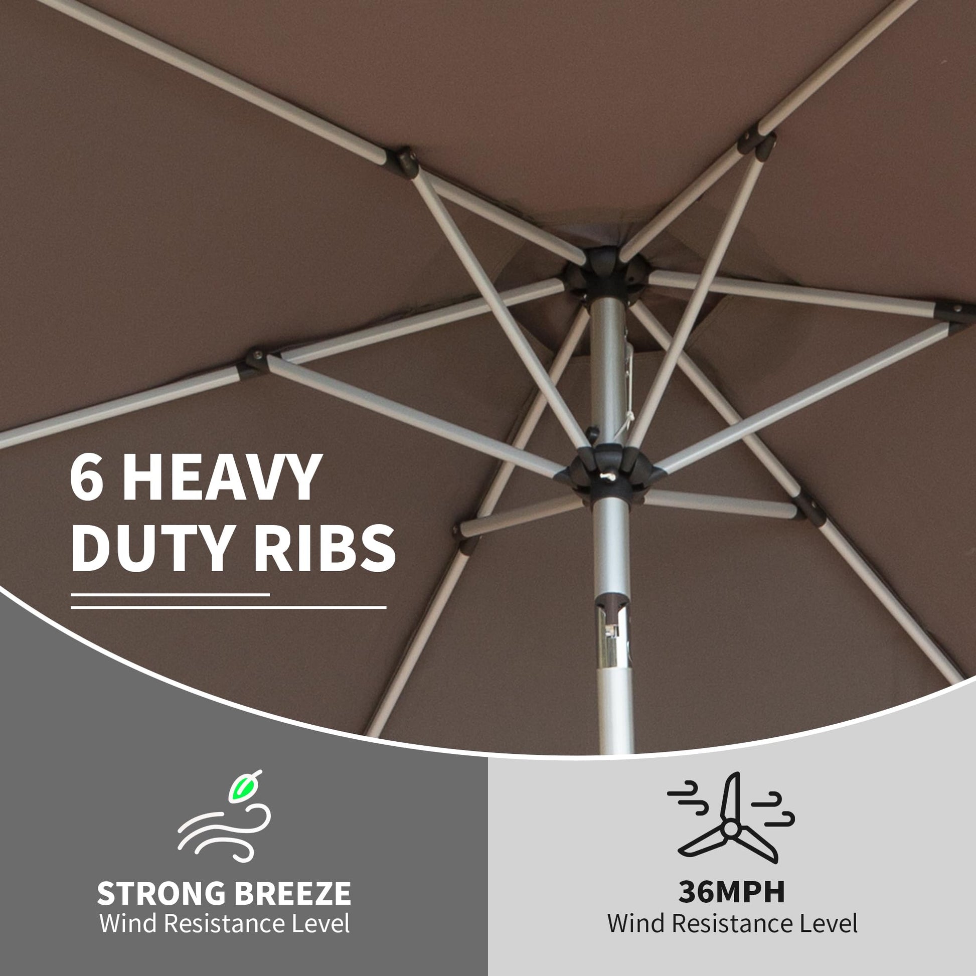 7.5FT Patio Umbrella, Outdoor Table Umbrella with Push Button Tilt and Crank, UV Protection Waterproof Market Sun Umbrella with 6 Sturdy Ribs for Garden, Deck, Backyard, Pool (Gray) image 5