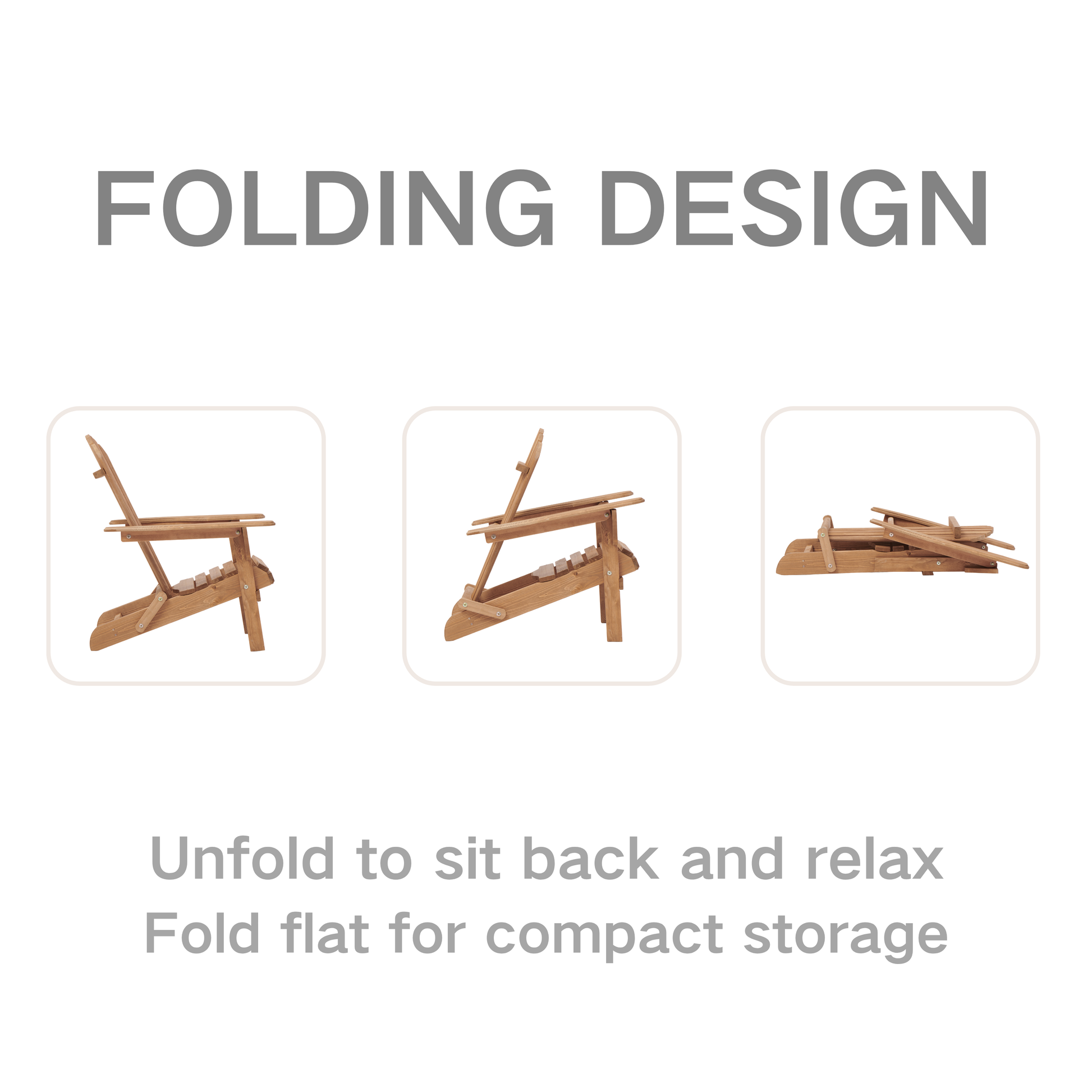 Outdoor Wooden Folding Adirondack Chair Set of 2 with Pre-Assembled BackRest, Wood Patio Chair for Garden Backyard Porch Pool Deck Firepit image 5