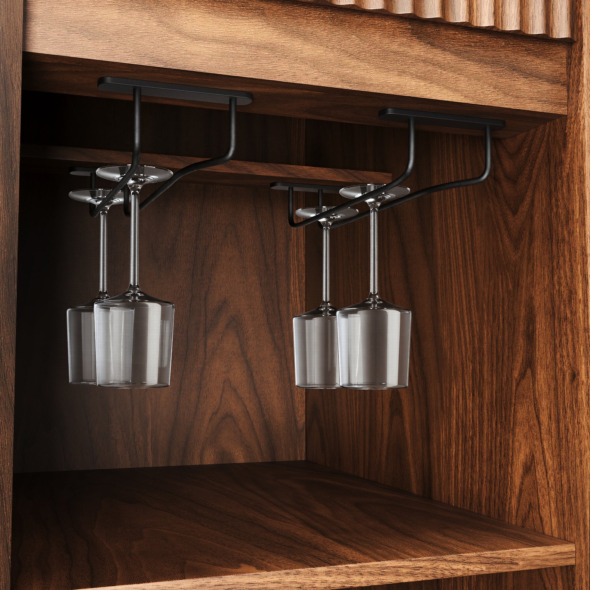 53.2"Fluted Buffet Wine Cabinet with Mini Fridge Nook(Fridge Not Included), Charging Station&Adjustable Shelves, Sideboard Storage Cabinet for Kitchen Living Room,Walnut image 3