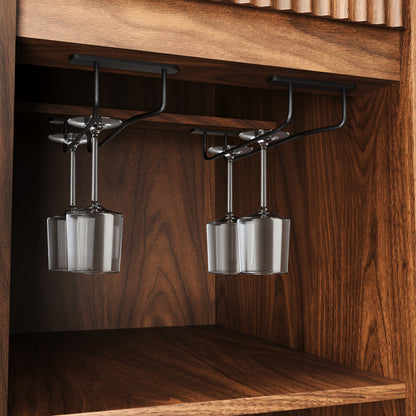53.2"Fluted Buffet Wine Cabinet with Mini Fridge Nook(Fridge Not Included), Charging Station&Adjustable Shelves, Sideboard Storage Cabinet for Kitchen Living Room,Walnut image 3