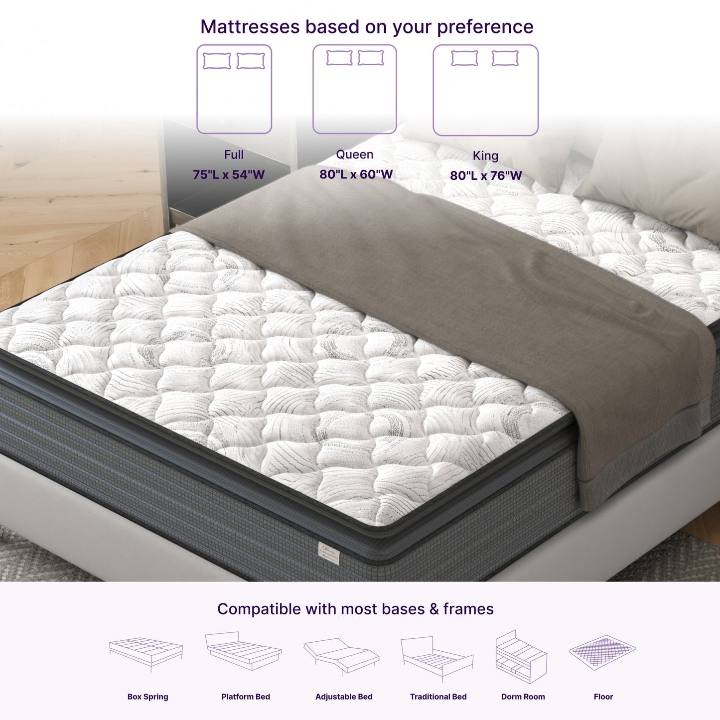 NapQueen Isabella 14 Inch Queen Hybrid Pillow Top Mattress, CertiPUR-US Certified, Made in USA image 4