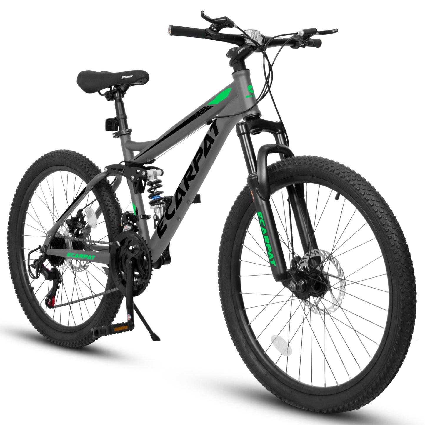 A2660 Mountain Bike 26 Inch Wheels, 21-Speed Full Suspension Mens Womens Trail Commuter City Mountain Bike, Carbon Steel Frame Disc Brakes Thumb Shifter Front Fork Rear Shock Absorber Bicycles image 1