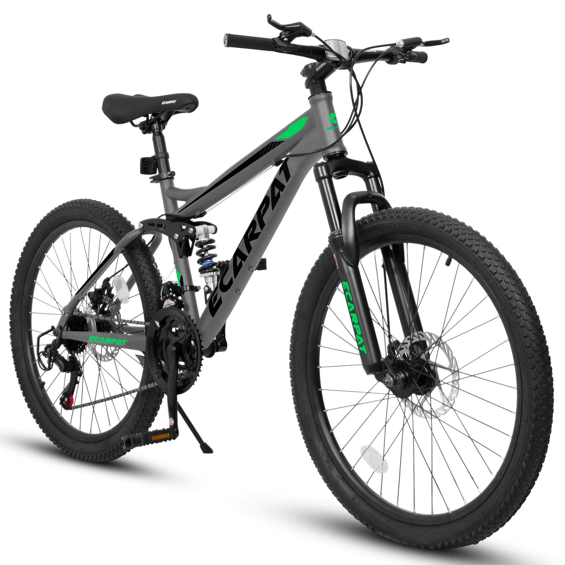 A2660 Mountain Bike 26 Inch Wheels, 21-Speed Full Suspension Mens Womens Trail Commuter City Mountain Bike, Carbon Steel Frame Disc Brakes Thumb Shifter Front Fork Rear Shock Absorber Bicycles image 1