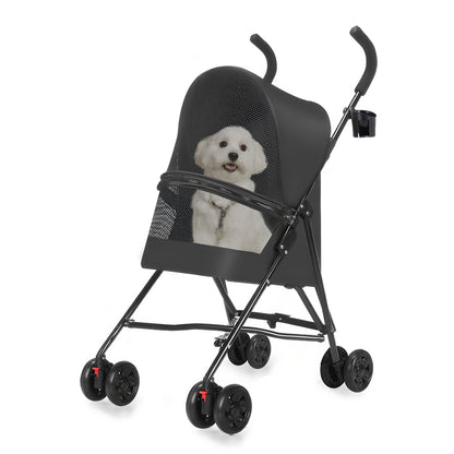 Pet Stroller for Small Dogs Cats with Mesh Ventilation, Lightweight Foldable Design, Cup Holder, Black image 9