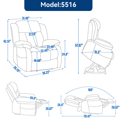 Dual Motor Infinite Position Up to 350 LBS Electric Medium size Leatheraire Grey Power Lift Recliner Chair with 8-Point Vibration Massage and Lumbar Heating image 3