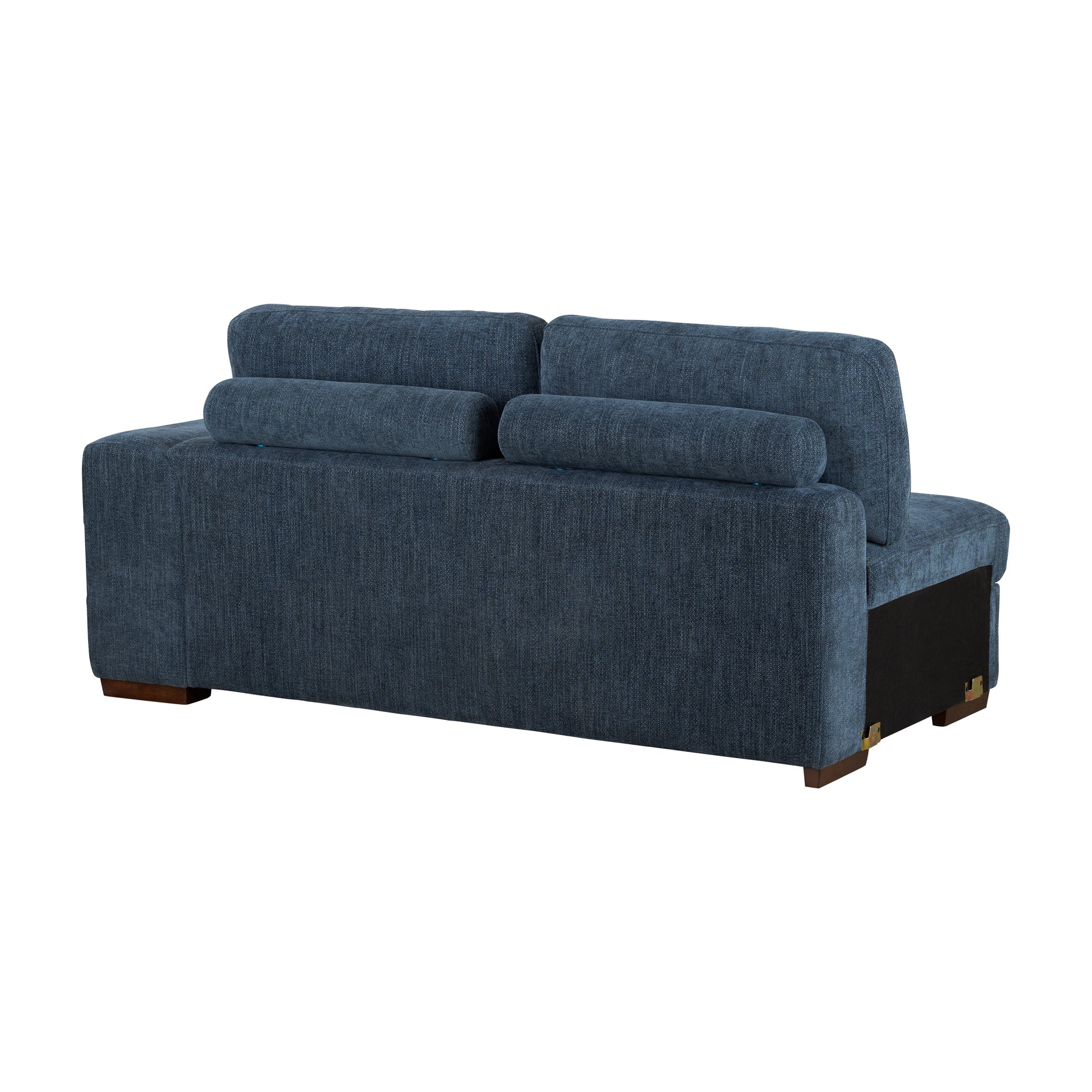 Modern Blue One Arm 2-Seater Sofa with Pull-out Bed Right Side Tufted Chenille Fabric Upholstery Solid Wood Living Room Furniture 1pc image 5