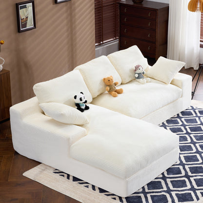 White corduroy compressed sofa. It has a soft and skin-friendly sitting feel, adding a healing atmosphere to the warm living room. It comes with 3 back cushions and 2 throw pillows. image 6