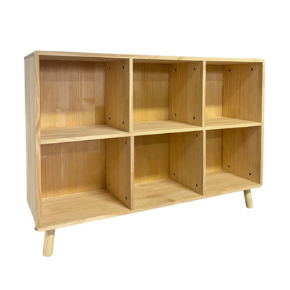 6 Cube Wooden Storage Shelf, Freestanding Open Bookcase with Legs, Natural Solid Wood Cubby Organizer for Living Room, Bedroom, Office, Entryway image 10