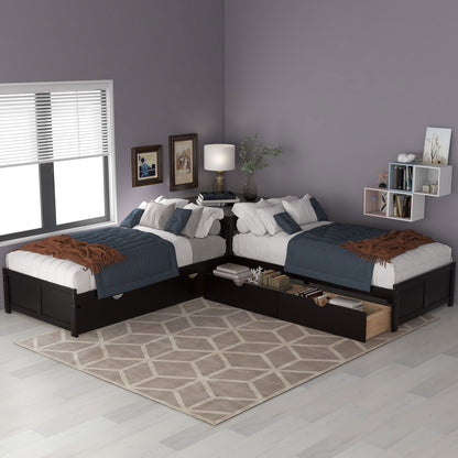 L-shaped Platform Bed with Trundle and Drawers Linked with built-in Desk,Twin,Espresso(Old SKU:SM000916AAP) image 2
