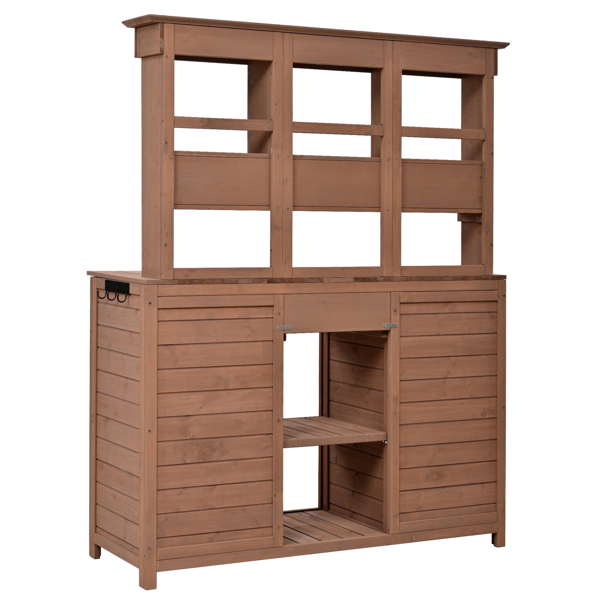 [Assembly Video Provided] TOPMAX 65.7'' H Tall Garden Potting Bench Table with Hutch,Patio Storage Workstation with 3 Shelves,6 Drawers,2 Bottom Cabinets&Side Hooks for Mudroom,Doorway, Brown image 12