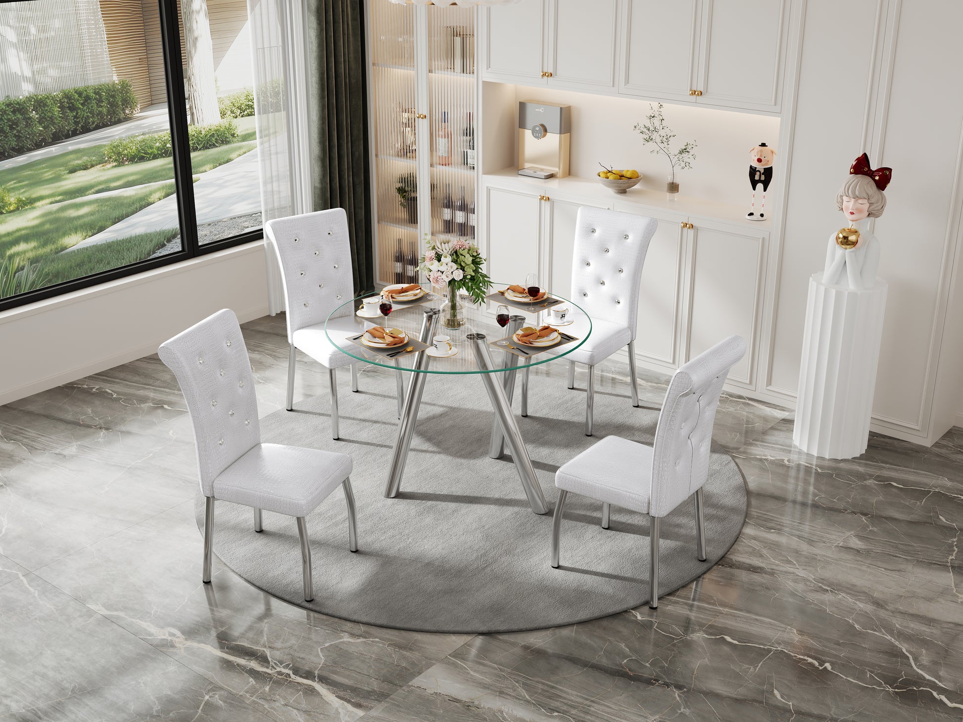 35-Inch Tempered Glass Dining Table with Sturdy Metal Legs image 9